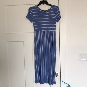 Blue and white striped dress